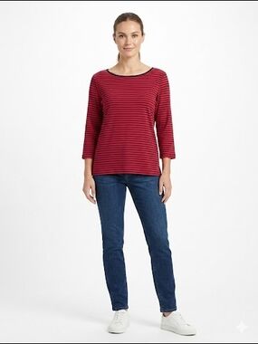 Chaps Women's Crimson Red & Navy Blue Striped Boatneck Top Sx XL